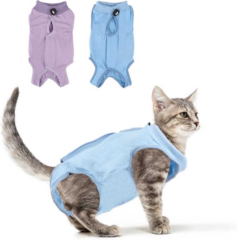 Reshiho 2PCS Cat Recovery Suit - Breathable Cat Surgical Recovery Suit, Onesie for Cats After Surgery Recovery, Alternative Cone of Shame Abdominal Wound Skin Wear Protection (Light Blue+Light Purple, S) - Image 1